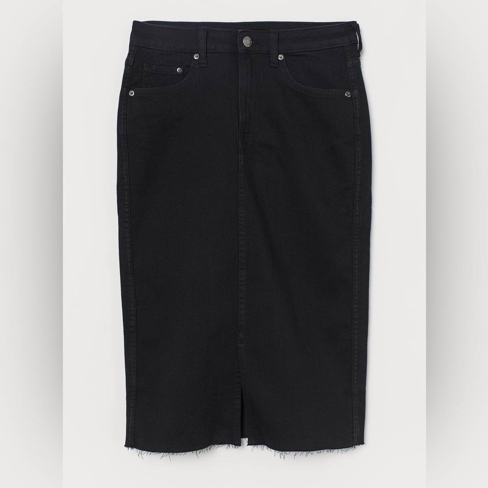 & Denim Women’s Black Denim Midi Front Slit Pencil Skirt size 14
